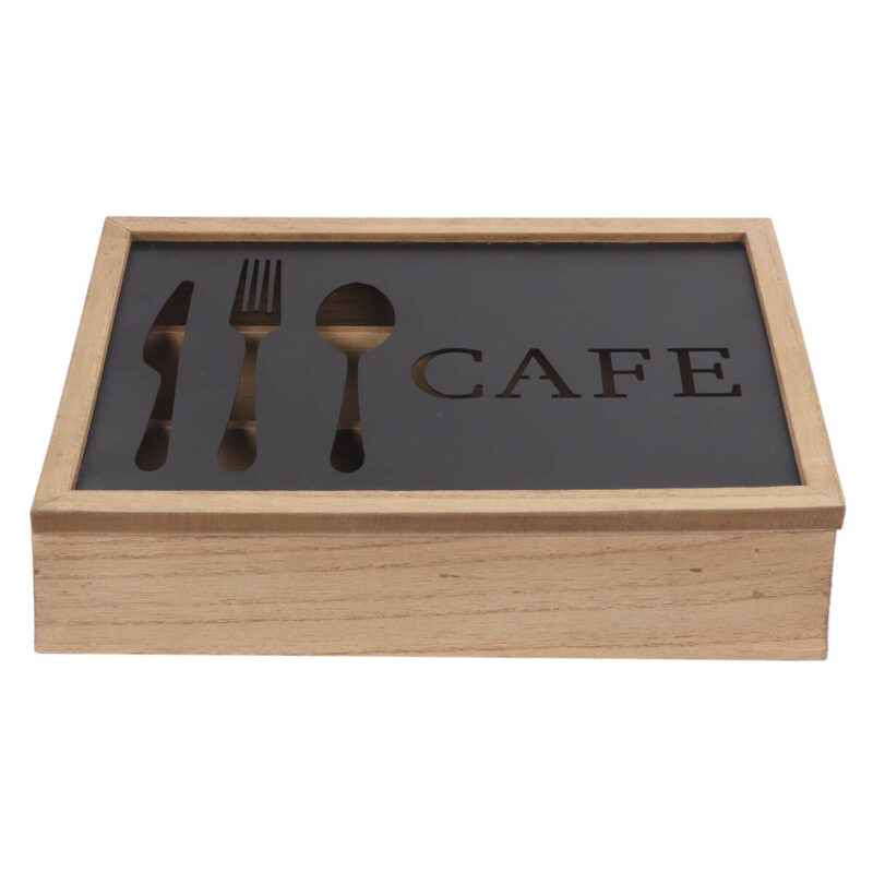 Organizador para Cubiertos DKD Home Decor Marrón Negro Metal Madera MDF Vintage 25 x 18 x 6 cm