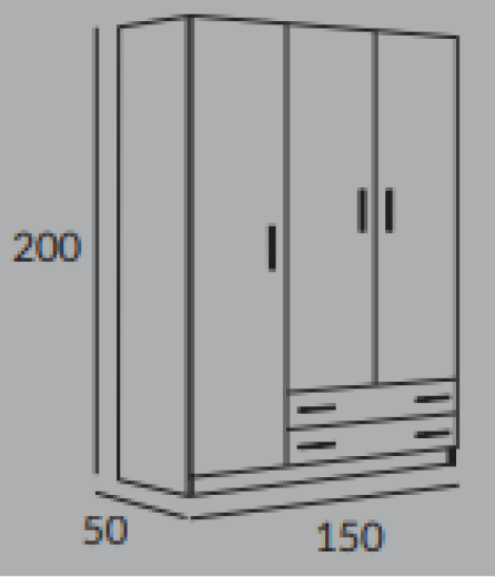 Armario 3 puerta – 2 cajones