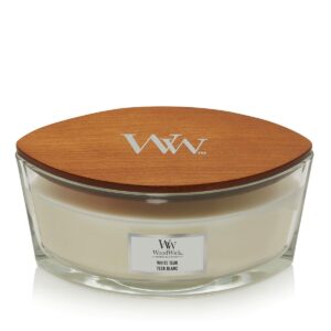 M0124834_0 Vela Perfumada Woodwick Core Ellipse White Teak 453 g