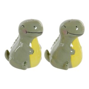 S3014805_0 Salero con Tapa DKD Home Decor LC-173478 Dinosaurio Blanco Verde Dolomita 6,6 x 7 x 7,7 cm (2 pcs)