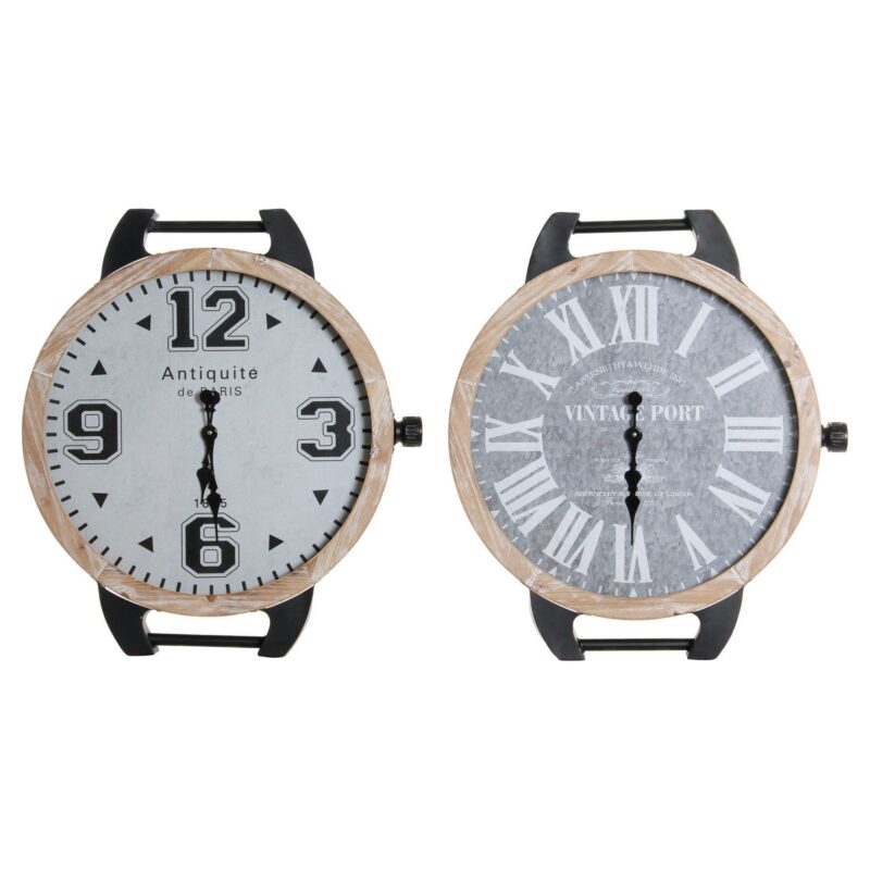 S3016686_0 Reloj de Mesa DKD Home Decor RE-180394 Negro Gris Natural Vintage De muñeca (2 Unidades)