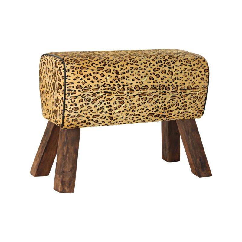 S3032849_0 Reposapiés DKD Home Decor Negro Madera Marrón Piel Leopardo (67 x 30 x 51 cm)