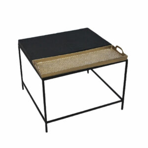 S3023377_0 Mesa auxiliar DKD Home Decor 61 x 61 x 49 cm Negro Dorado Acero Aluminio