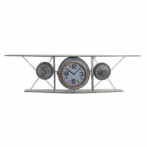 S3026664_0 Reloj de Pared DKD Home Decor Cristal Hierro Avión Madera MDF Gris oscuro (120 x 21 x 33.5 cm)