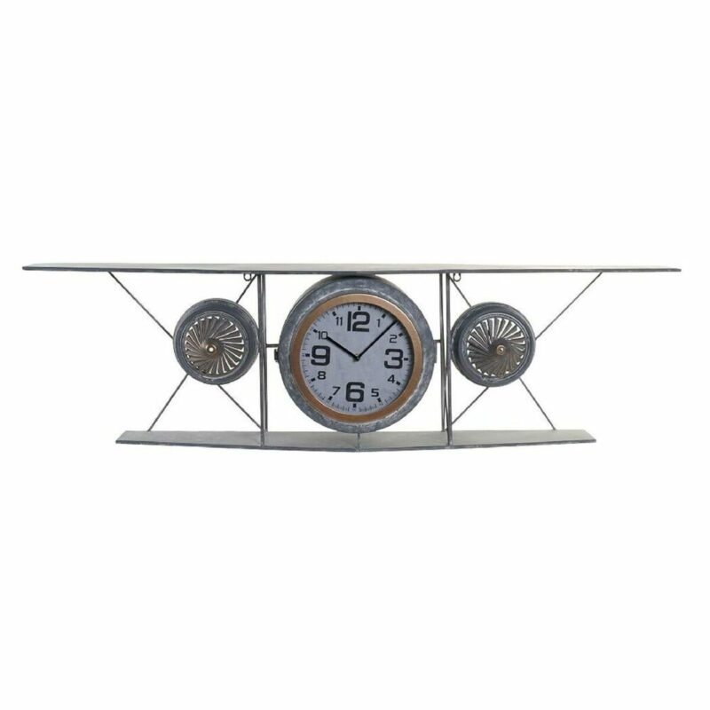 S3026664_0 Reloj de Pared DKD Home Decor Cristal Hierro Avión Madera MDF Gris oscuro (120 x 21 x 33.5 cm)