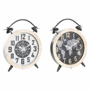 Reloj de Mesa DKD Home Decor Blanco Negro Natural Vintage (2 Unidades)