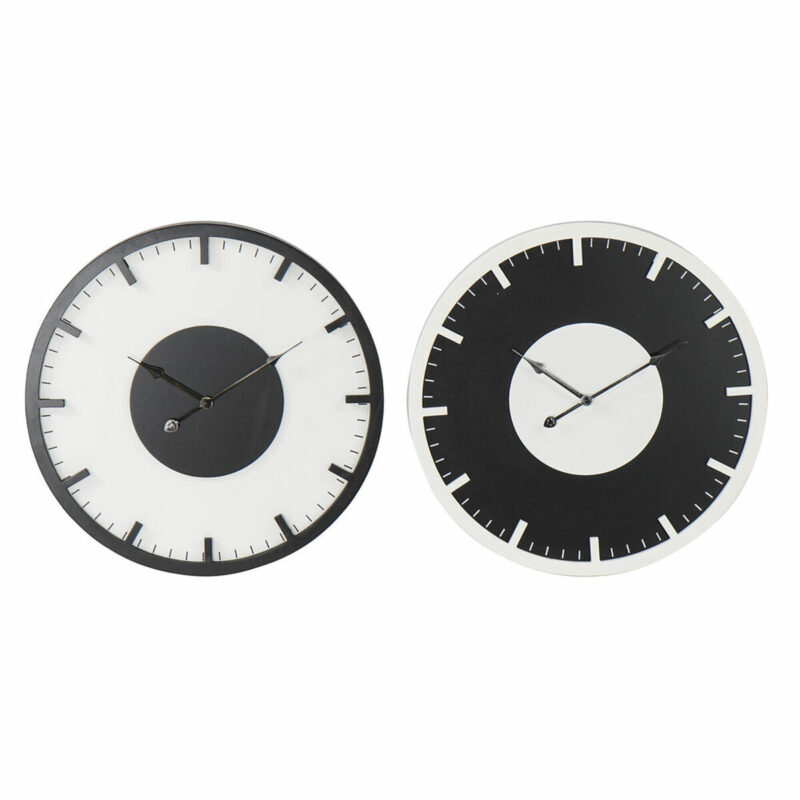 S3026745_0 Reloj de Pared DKD Home Decor 50 x 3,5 x 50 cm Negro Blanco Vintage Madera MDF (2 Unidades)