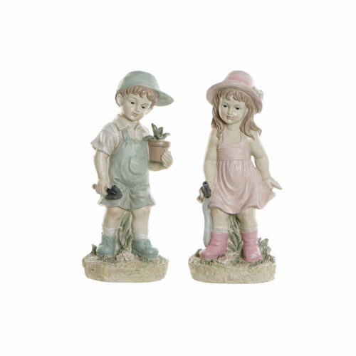 Figura Decorativa DKD Home Decor Azul Rosa Resina Niño (18 x 15 x 41 cm) (2 pcs)