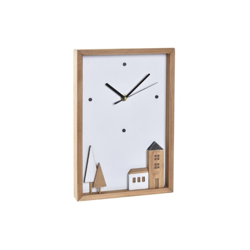S3032096_0 Reloj de Pared DKD Home Decor Blanco Marrón Madera Aluminio Casas Urbano 20 x 4 x 30 cm