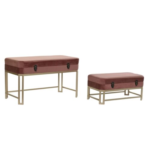 Banqueta DKD Home Decor   Rosa Dorado Metal Terciopelo (80 x 40 x 47 cm)