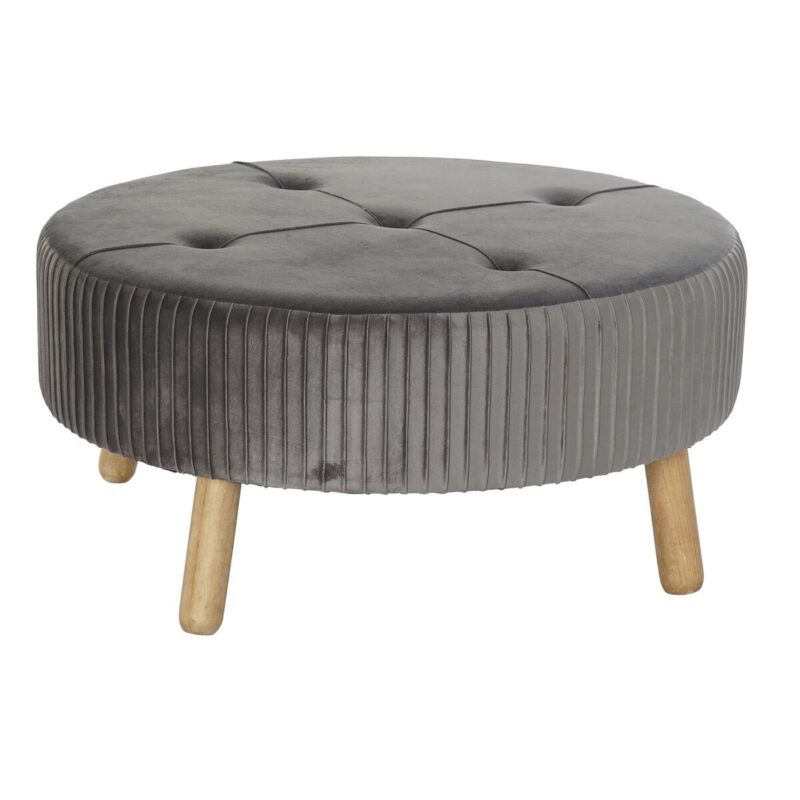 S3033864_0 Reposapiés DKD Home Decor 80 x 80 x 38 cm Scandi Gris Madera Terciopelo Gris oscuro Velvet