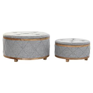 S3033870_0 Banqueta DKD Home Decor Natural Madera Poliéster Gris claro (80 x 80 x 43 cm)
