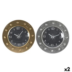 Reloj de Pared DKD Home Decor 48,5 x 6 x 48,5 cm Cristal Plateado Negro Dorado Hierro (2 Unidades)
