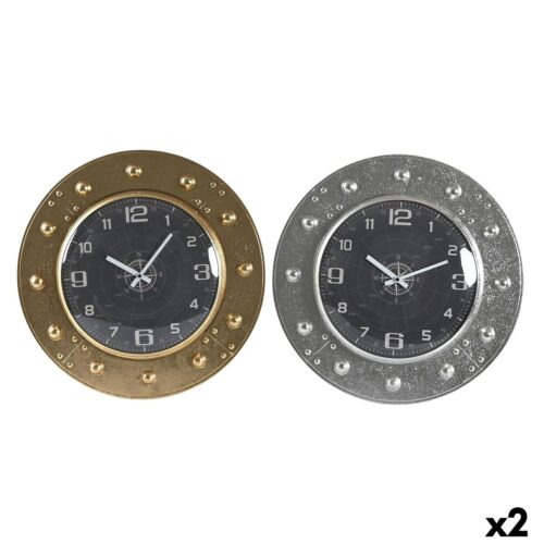 Reloj de Pared DKD Home Decor 48,5 x 6 x 48,5 cm Cristal Plateado Negro Dorado Hierro (2 Unidades)