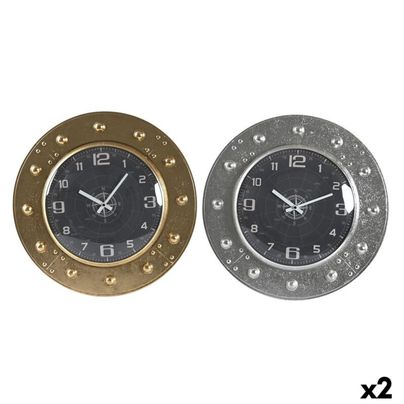 Reloj de Pared DKD Home Decor 48,5 x 6 x 48,5 cm Cristal Plateado Negro Dorado Hierro (2 Unidades)