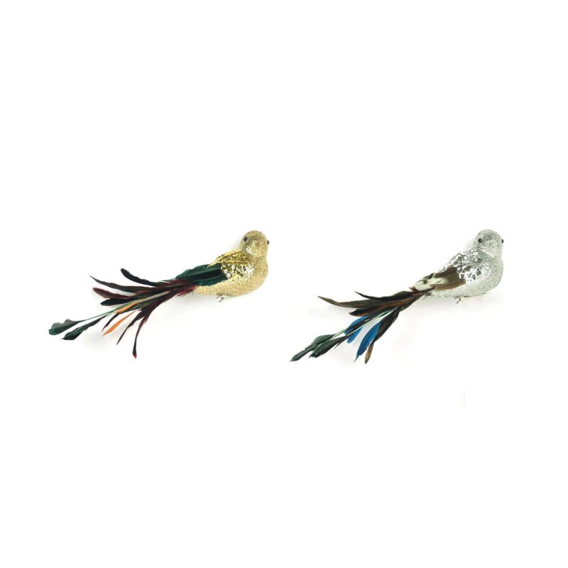 S3035694_0 Adorno Navideño DKD Home Decor Poliéster Pájaro Lentejuelas (26 x 5 x 7 cm) (2 Unidades)