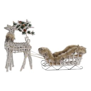 S3035865_0 Adorno Navideño DKD Home Decor Reno Blanco Marrón Mimbre 58 x 30 x 30 cm (3 Piezas)