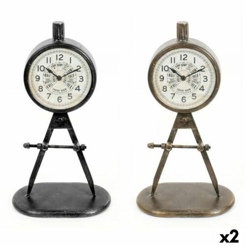 Reloj de Mesa DKD Home Decor Negro Dorado Loft (2 Unidades)