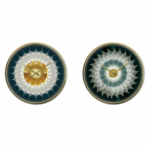 Reloj de Pared DKD Home Decor Cristal Dorado Turquesa Hierro Moderno (2 Unidades) (40 x 6 x 40 cm)