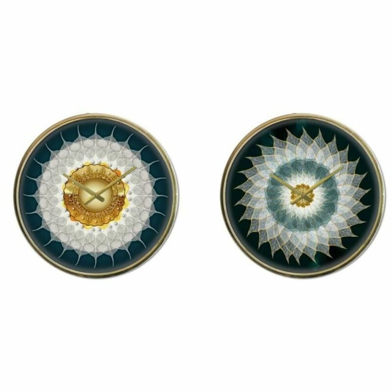 Reloj de Pared DKD Home Decor Cristal Dorado Turquesa Hierro Moderno (2 Unidades) (40 x 6 x 40 cm)