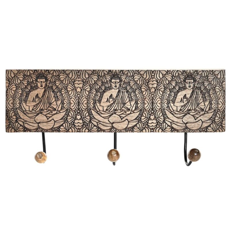 S3032267_0 Perchero de Pared DKD Home Decor Metal Madera de mango Natural Buda Oriental 38 x 6 x 18 cm