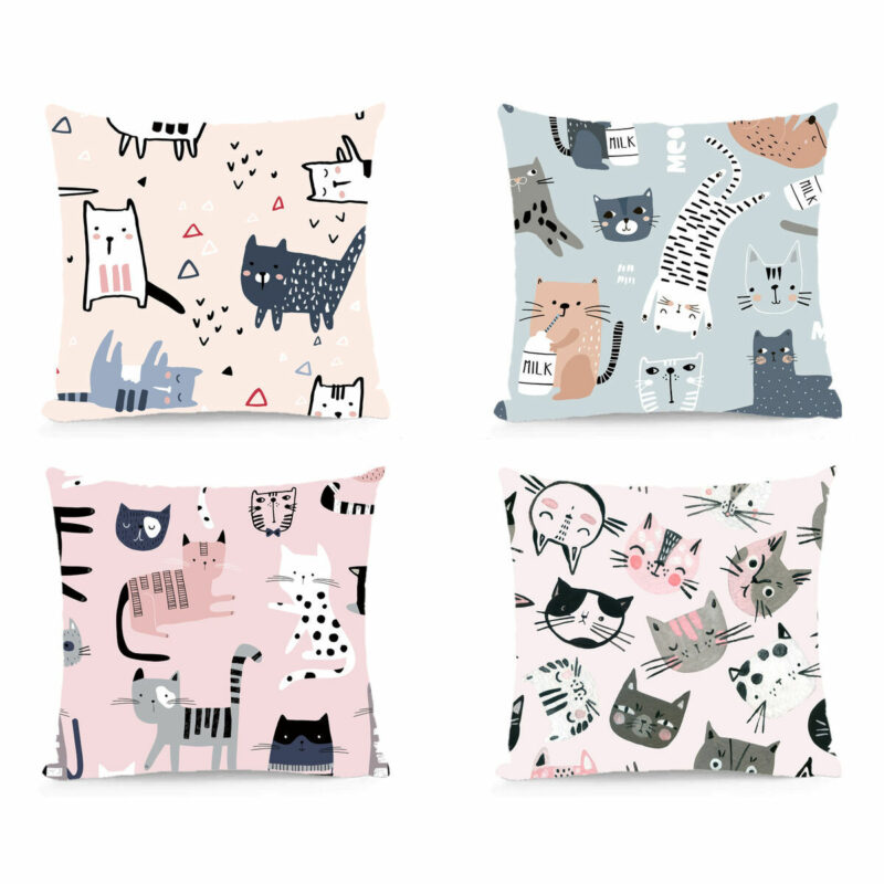 Cojín DKD Home Decor Poliéster Multicolor Microfibra Gatos (40 x 10 x 40 cm) (4 Unidades)