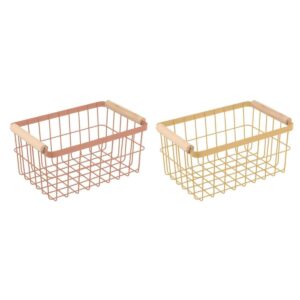 Cesta Multiusos DKD Home Decor Metal Terracota Amarillo Pino (30,5 x 20 x 14,5 cm) (2 Unidades)