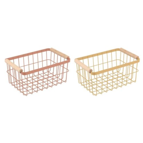 Cesta Multiusos DKD Home Decor Metal Terracota Amarillo Pino (30,5 x 20 x 14,5 cm) (2 Unidades)