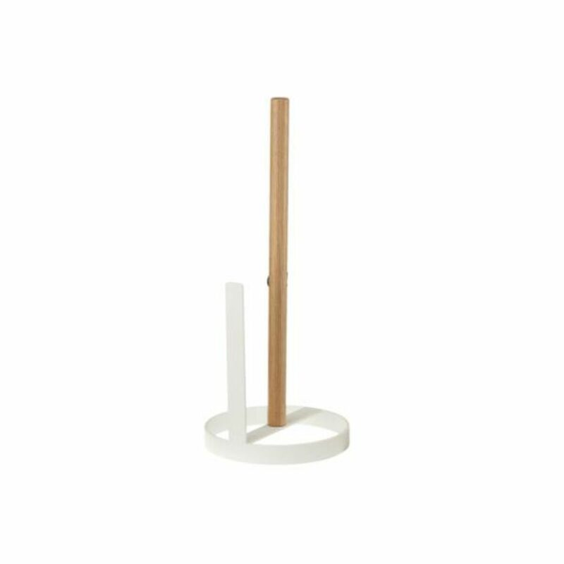 S3041237_0 Portarrollo de Papel de Cocina DKD Home Decor 13 x 13 x 31,5 cm Natural Metal Blanco Pino