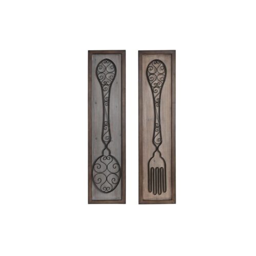 Figura Decorativa DKD Home Decor Acabado envejecido Metal Madera Cubiertos (24 x 5 x 99 cm) (2 Unidades)