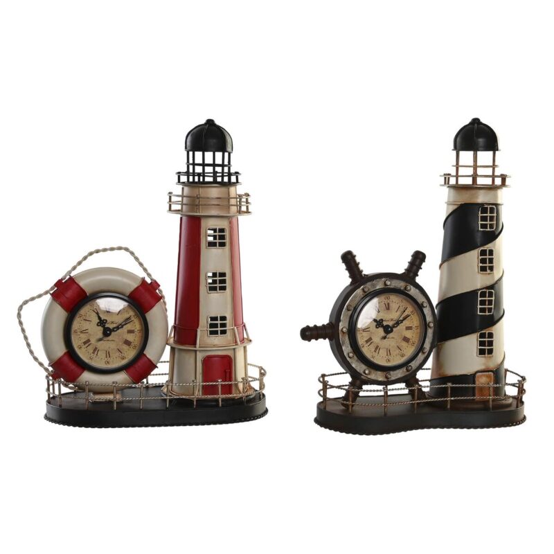 Reloj de Mesa DKD Home Decor Negro Rojo Faro Vintage (2 Unidades)