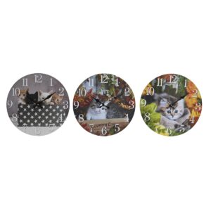 S3041497_0 Reloj de Pared DKD Home Decor Multicolor Gatos Madera MDF (34 x 4 x 34 cm) (3 Unidades)