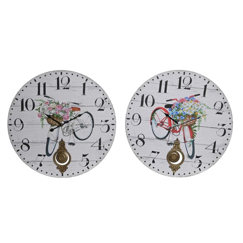 S3041500_0 Reloj de Pared DKD Home Decor Bicicleta Metal Multicolor Madera MDF (2 Unidades) (58 x 4 x 58 cm)
