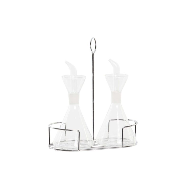 S3041779_0 Set de Aceitera y Vinagrera DKD Home Decor 200 ml 19,5 x 10 x 23,5 cm Metal Transparente 2 Unidades Vidrio de Borosilicato