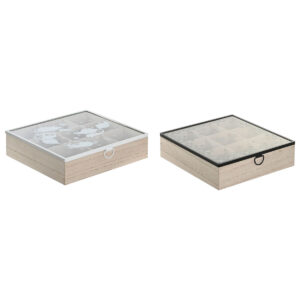 S3044630_0 Caja para Infusiones DKD Home Decor Azul Blanco Negro Natural Metal Cristal Madera MDF 24 x 24 x 6,5 cm (2 Unidades)