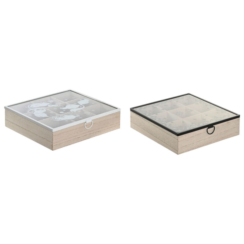 S3044630_0 Caja para Infusiones DKD Home Decor Azul Blanco Negro Natural Metal Cristal Madera MDF 24 x 24 x 6,5 cm (2 Unidades)