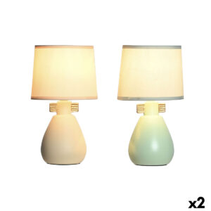 Lámpara de mesa DKD Home Decor Tela Poliéster Verde Crema Gres 220 V 40 W (2 Unidades) (16 x 16 x 27 cm)