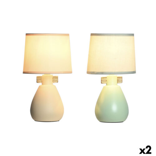 Lámpara de mesa DKD Home Decor Tela Poliéster Verde Crema Gres 220 V 40 W (2 Unidades) (16 x 16 x 27 cm)