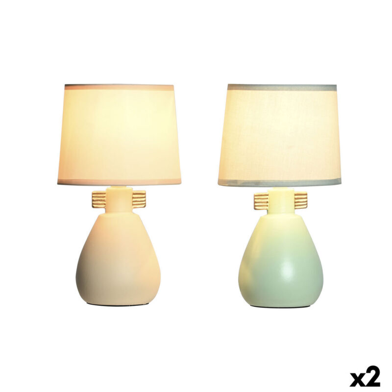 Lámpara de mesa DKD Home Decor Tela Poliéster Verde Crema Gres 220 V 40 W (2 Unidades) (16 x 16 x 27 cm)