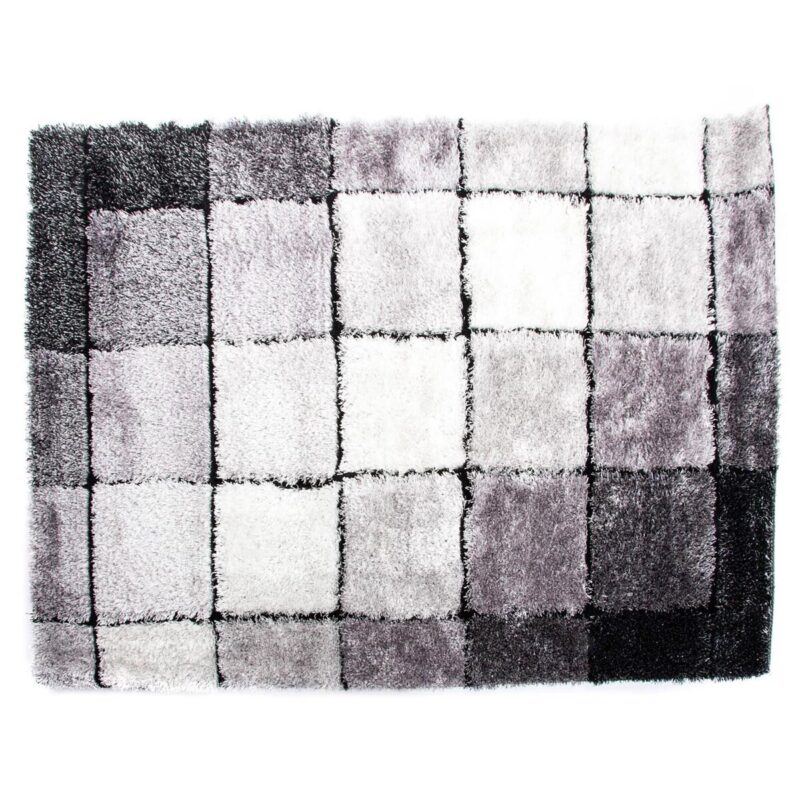 S3045026_0 Alfombra DKD Home Decor Negro Poliéster Blanco Cuadros 120 x 180 x 2 cm