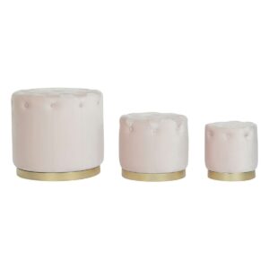 S3044371_0 Reposapiés DKD Home Decor Rosa Dorado Madera MDF Terciopelo 60 x 60 x 54 cm (3 Unidades)