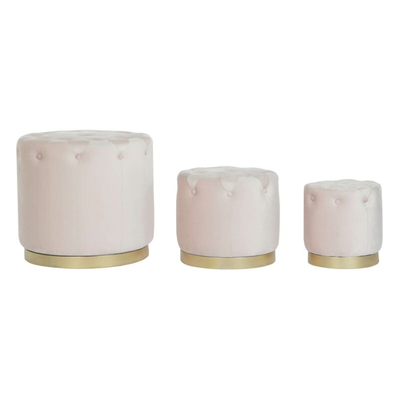 S3044371_0 Reposapiés DKD Home Decor Rosa Dorado Madera MDF Terciopelo 60 x 60 x 54 cm (3 Unidades)