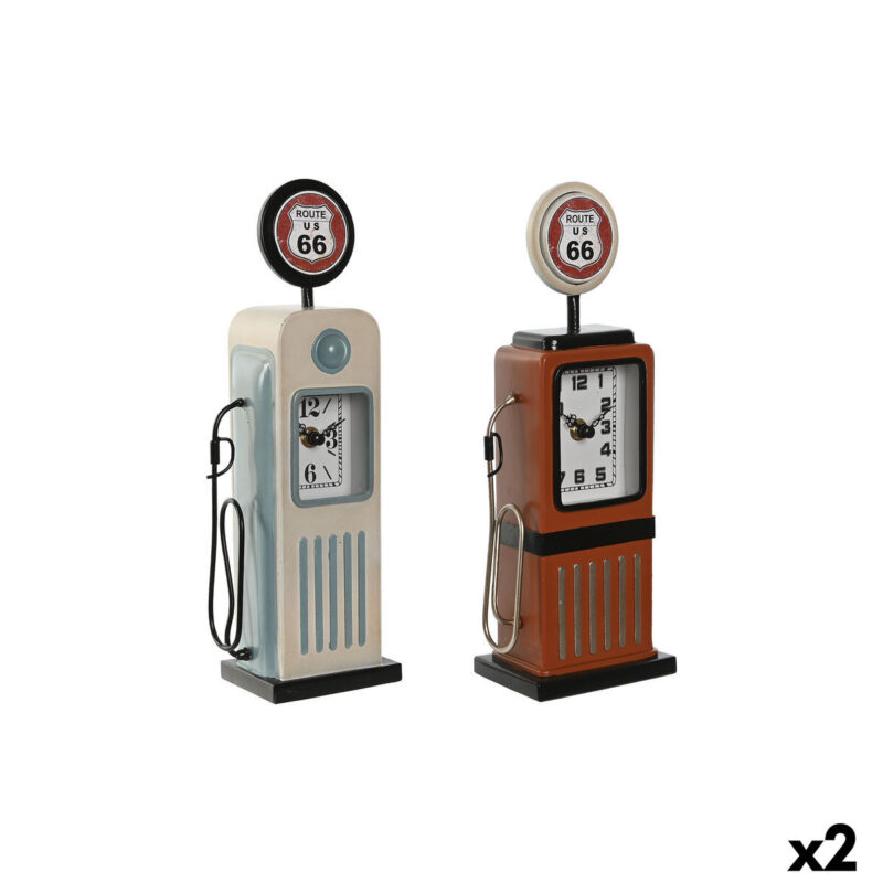 Reloj de Mesa Home ESPRIT Azul Naranja Vintage gasolinera (2 Unidades)