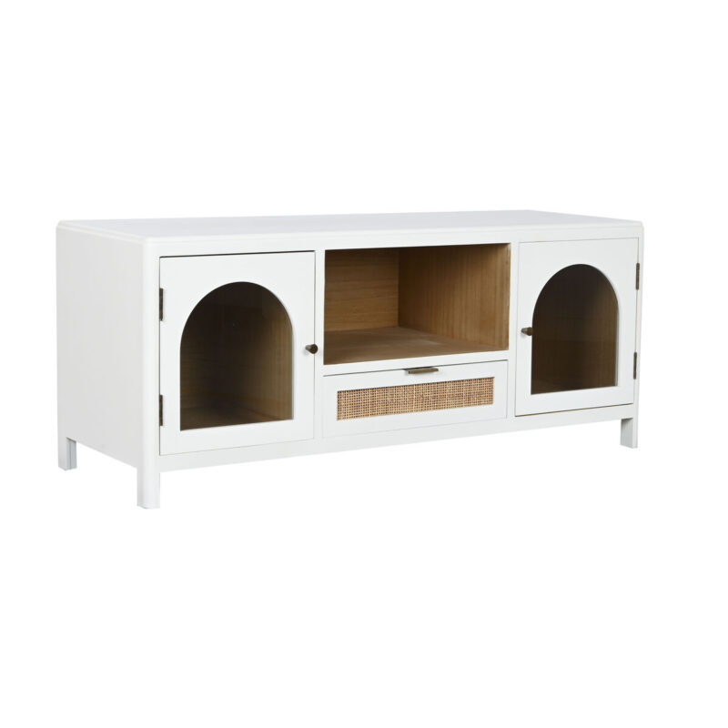 S3054427_0 Mueble de TV Home ESPRIT Blanco Cristal Madera de Paulonia 120 x 40 x 50 cm