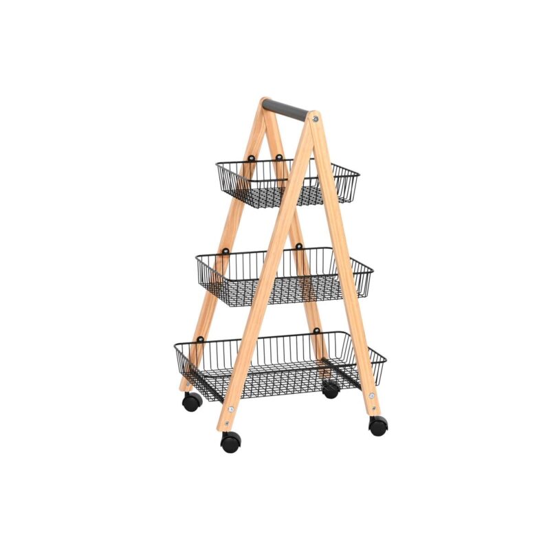 S3053287_0 Frutero Home ESPRIT Negro Natural Acero Pino 48 x 32 x 79 cm