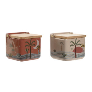 S3055515_0 Salero con Tapa Home ESPRIT Beige Rosa Terracota Lila Bambú 750 ml 14 x 12,5 x 12 cm (2 Unidades)