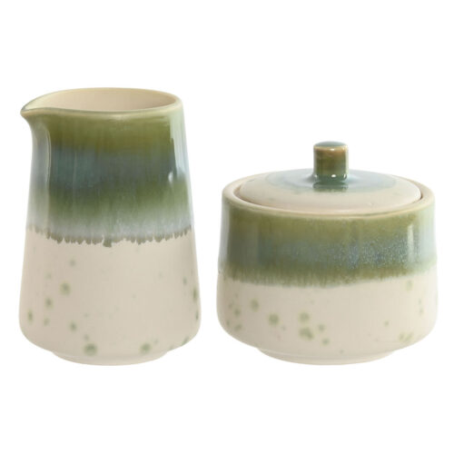 Lechera y azucarero Home ESPRIT Blanco Verde Porcelana 250 ml 9 X 9 X 8,4 cm 2 Piezas
