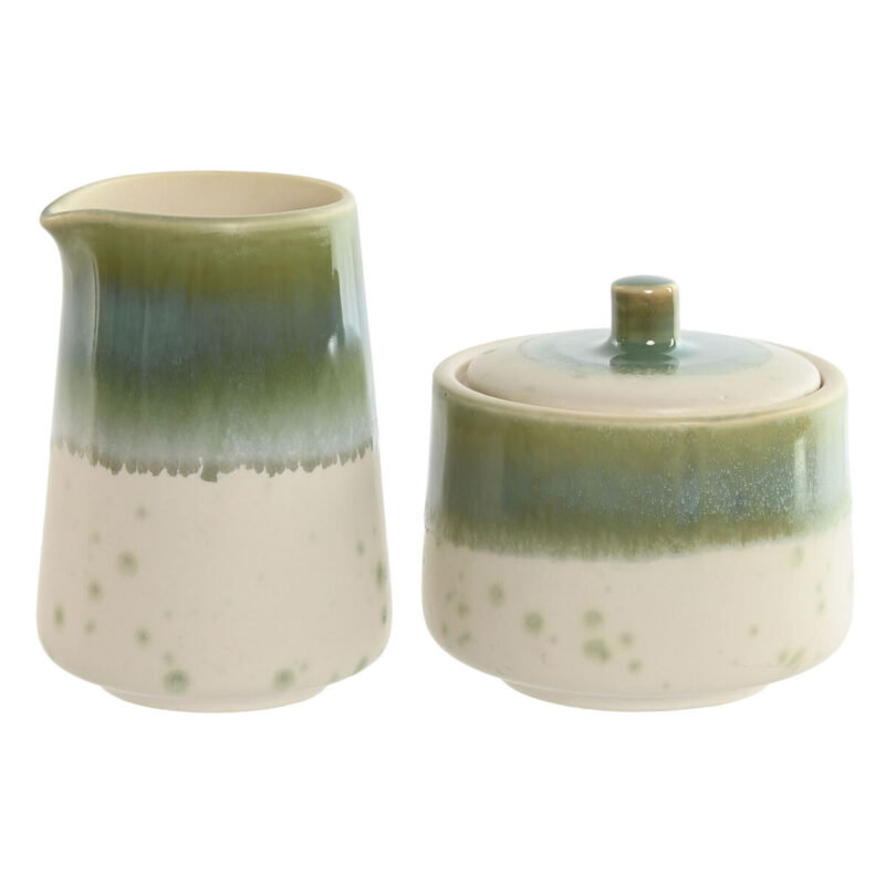S3058964_0 Lechera y azucarero Home ESPRIT Blanco Verde Porcelana 250 ml 9 X 9 X 8,4 cm 2 Piezas