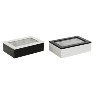 S3059147_0 Caja para Infusiones Home ESPRIT Blanco Negro Metal Cristal Madera MDF 23 x 15 x 6,5 cm (2 Unidades)
