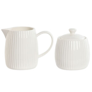 Lechera y azucarero Home ESPRIT Blanco Porcelana 250 ml 12 x 7,6 x 9 cm 2 Piezas